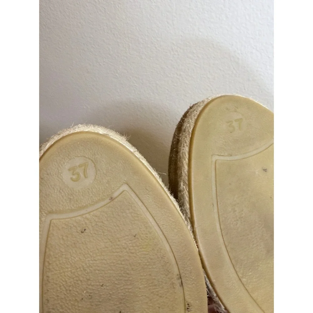 Gaimo Tan Suede Espadrille Wedges Ribbon Ankle Tie Made in Spain EU 37